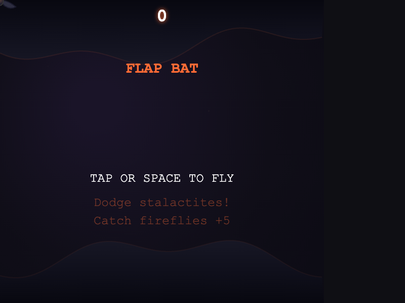 Flap Bat gameplay showing a bat navigating through pipe-style obstacles with score display